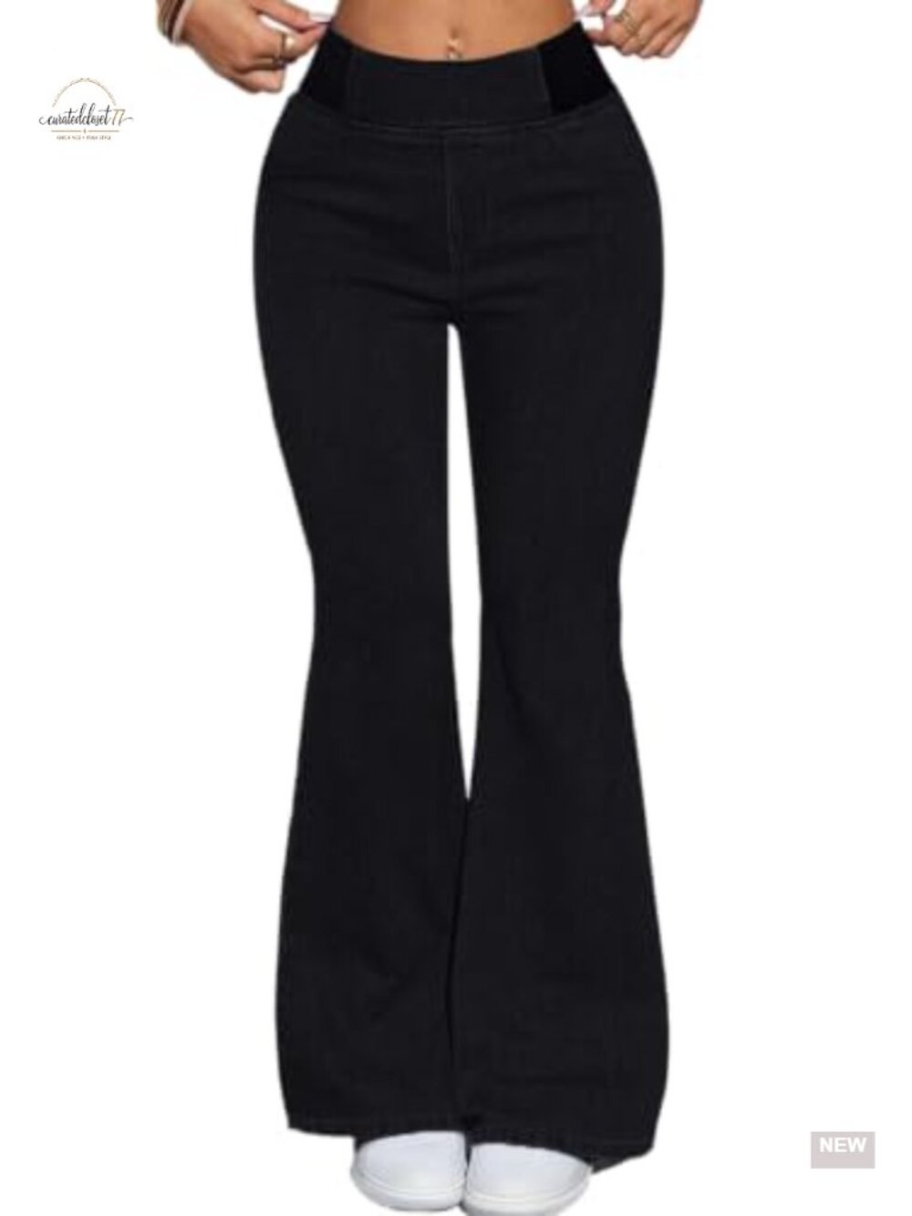 High Waisted Stretchy Flare Jeans Elastic Waistband Bell Bottom Ripped Denim
